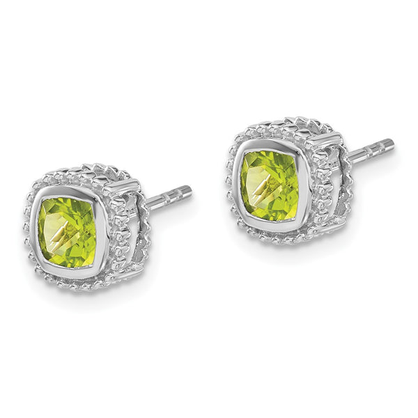 14K White Gold Cushion-Cut Peridot Earrings