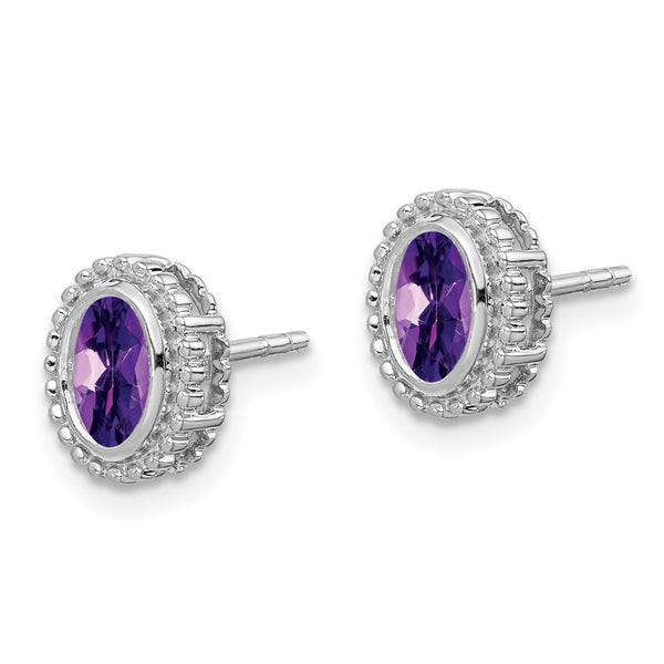 14K White Gold Oval Amethyst Stud Earrings
