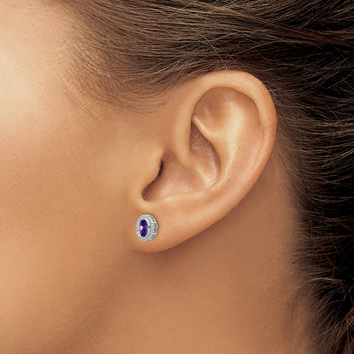 Buy 14K White Gold Oval Amethyst Stud Earrings - Stylish & Affordable Luxury-3