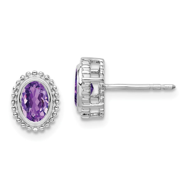 14K White Gold Oval Amethyst Stud Earrings