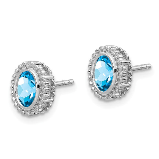 Buy Stylish 14K White Gold Oval Blue Topaz Stud Earrings - 6mm, Value Price!