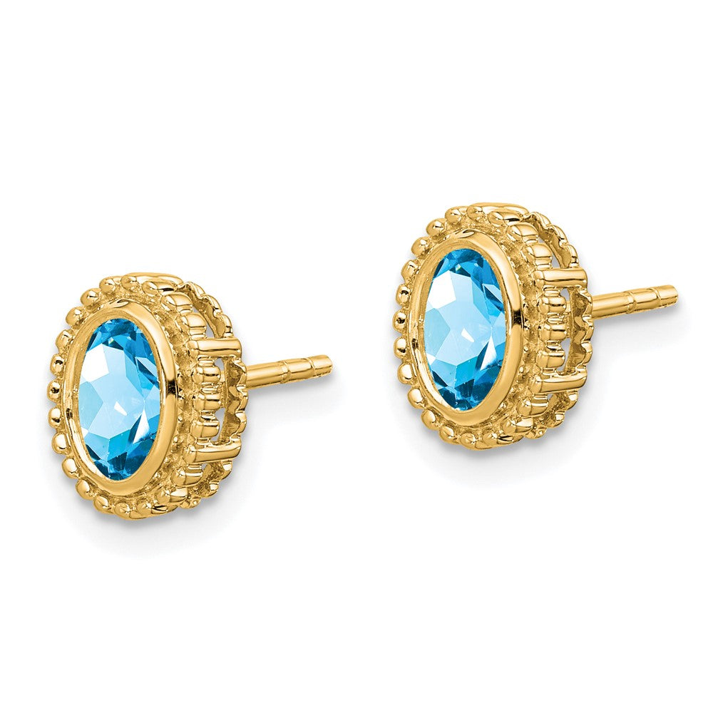 Shop Stylish 14K Gold Oval Blue Topaz Stud Earrings | Affordable Luxury Gift