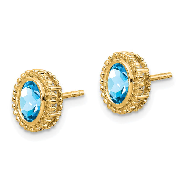 Shop Stylish 14K Gold Oval Blue Topaz Stud Earrings | Affordable Luxury Gift