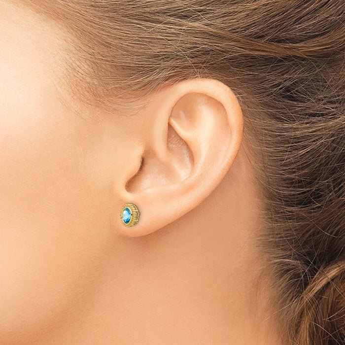 Shop Stylish 14K Gold Oval Blue Topaz Stud Earrings | Affordable Luxury Gift-3