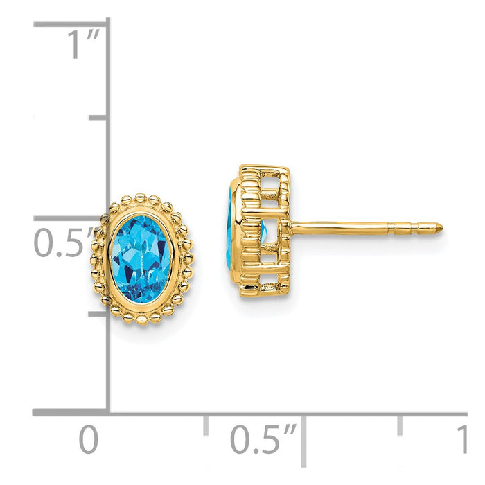 Shop Stylish 14K Gold Oval Blue Topaz Stud Earrings | Affordable Luxury Gift-4
