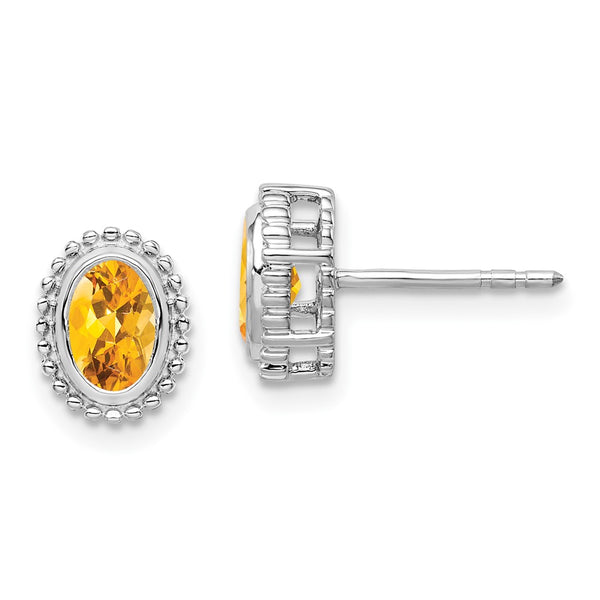 14K White Gold Oval Citrine Stud Earrings - Style GR1-1003455