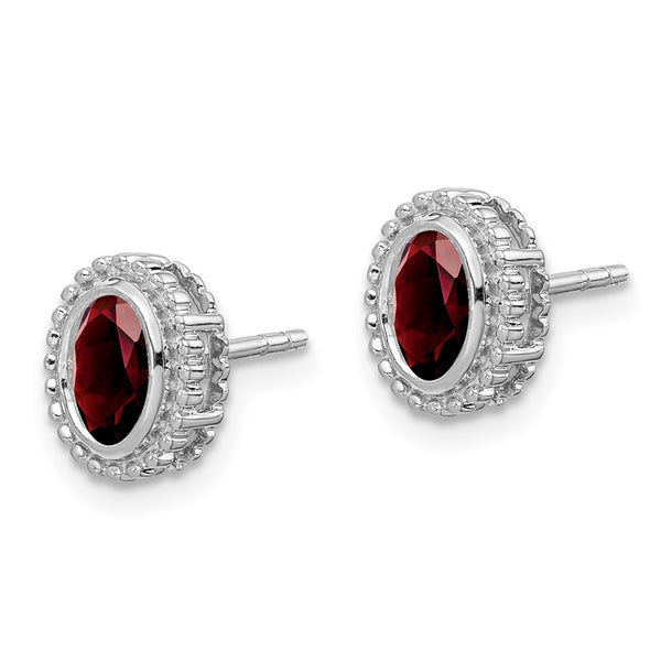 14K White Gold Oval Garnet Stud Earrings - Style GR1-1003459