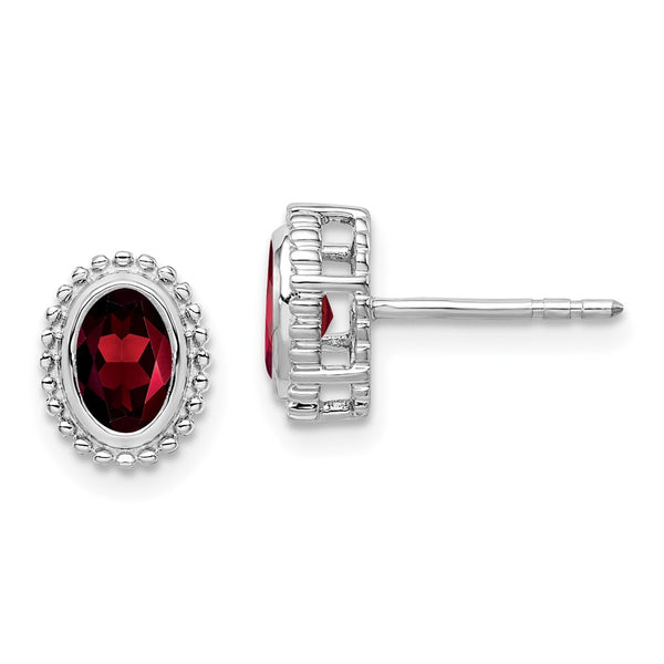 14K White Gold Oval Garnet Stud Earrings - Style GR1-1003459