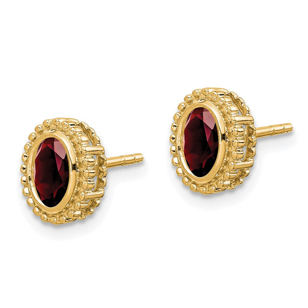 14K Gold Oval Garnet Stud Earrings