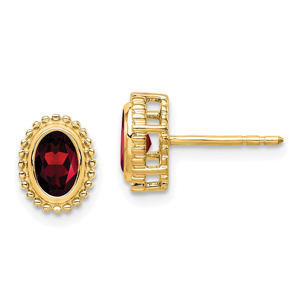 14K Gold Oval Garnet Stud Earrings