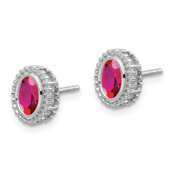 14K White Gold Oval Ruby Stud Earrings - 0.85mm