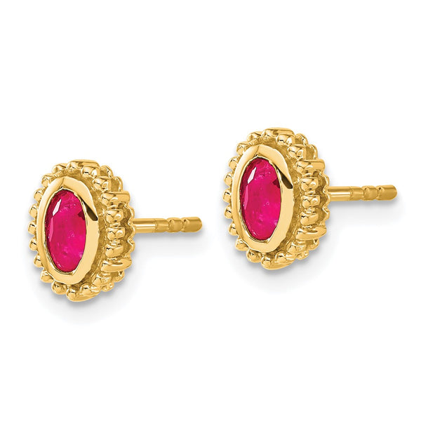 14K Gold Oval Ruby Stud Earrings