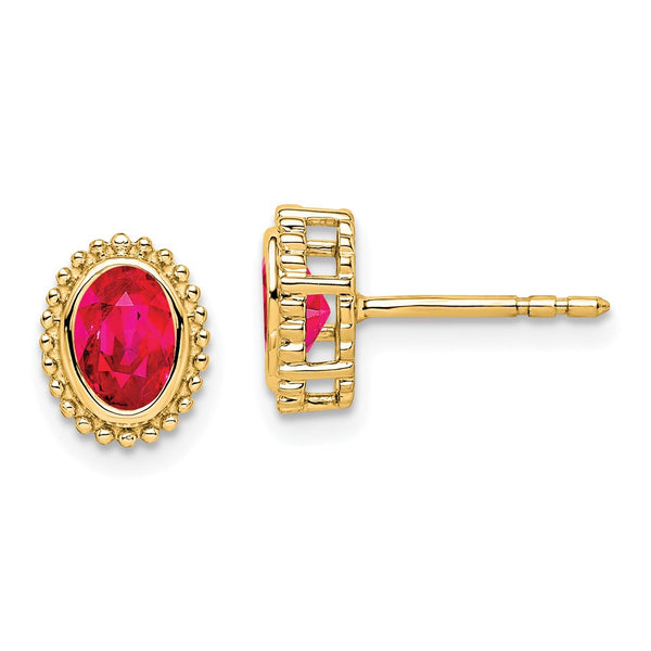 14K Gold Oval Ruby Stud Earrings