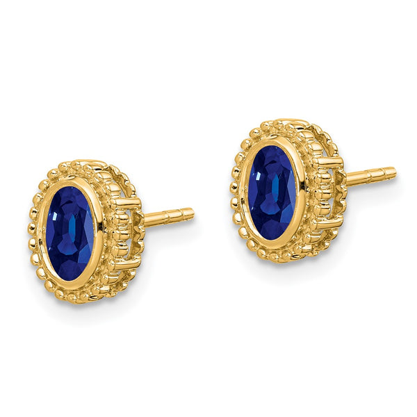14K Gold Oval Sapphire Stud Earrings