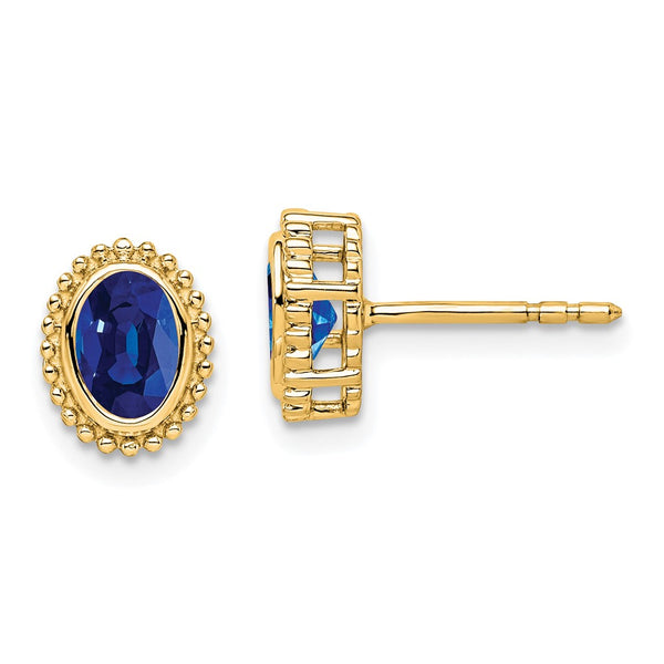 14K Gold Oval Sapphire Stud Earrings