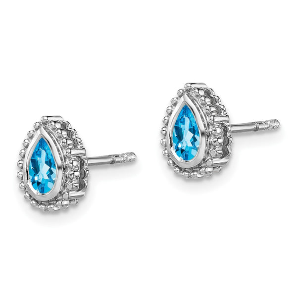 14K White Gold Blue Topaz Pear-Shaped Stud Earrings