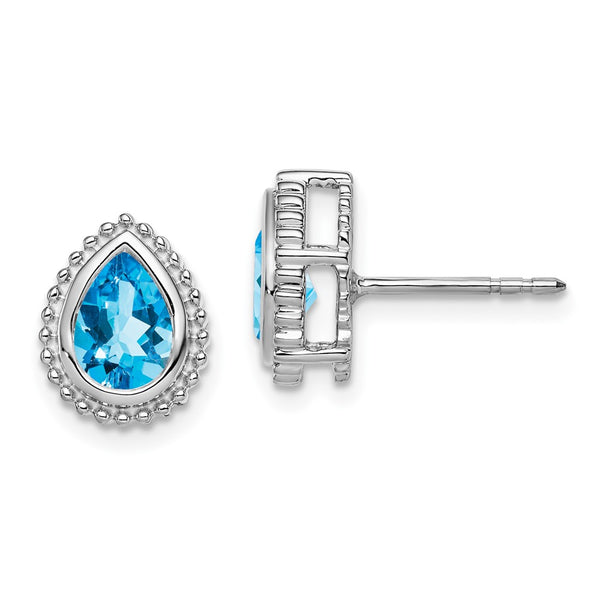 14K White Gold Blue Topaz Pear-Shaped Stud Earrings