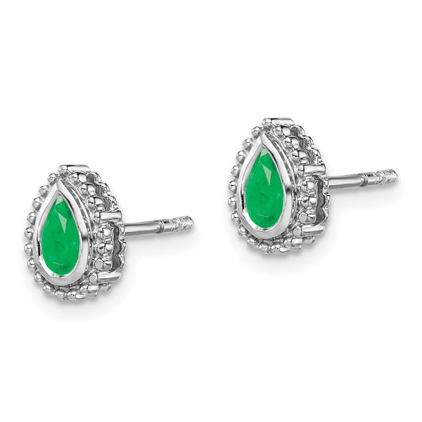 14K White Gold Pear-Shaped Emerald Stud Earrings, 1.5" Long