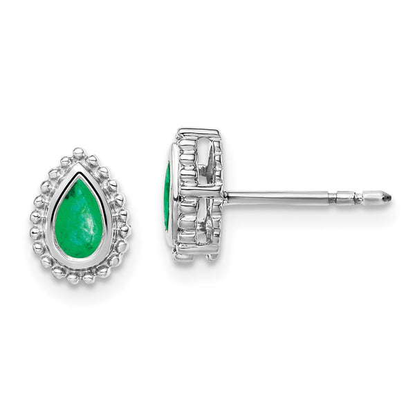 14K White Gold Pear-Shaped Emerald Stud Earrings, 1.5" Long