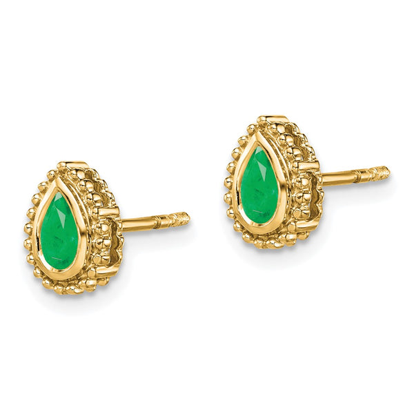 14K Gold Emerald Pear-Shaped Stud Earrings