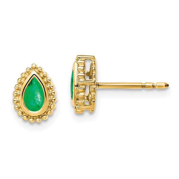 14K Gold Emerald Pear-Shaped Stud Earrings