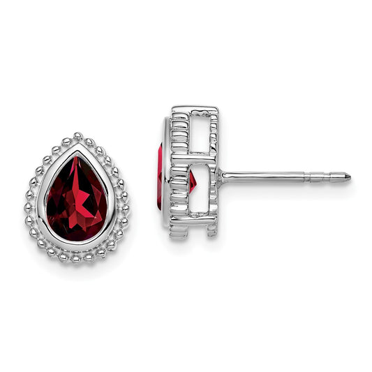 High-Quality 14K White Gold Pear-Shaped Garnet Stud Earrings - Stylish Value