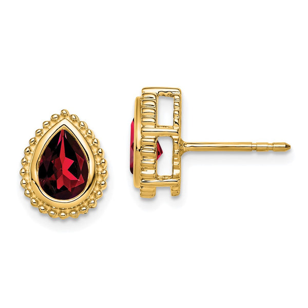 14K Gold Pear-Shaped Garnet Stud Earrings
