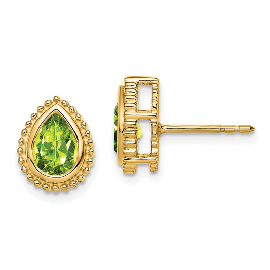 Buy Stylish 14K Gold Peridot Pear-Shaped Stud Earrings - Luxury Design