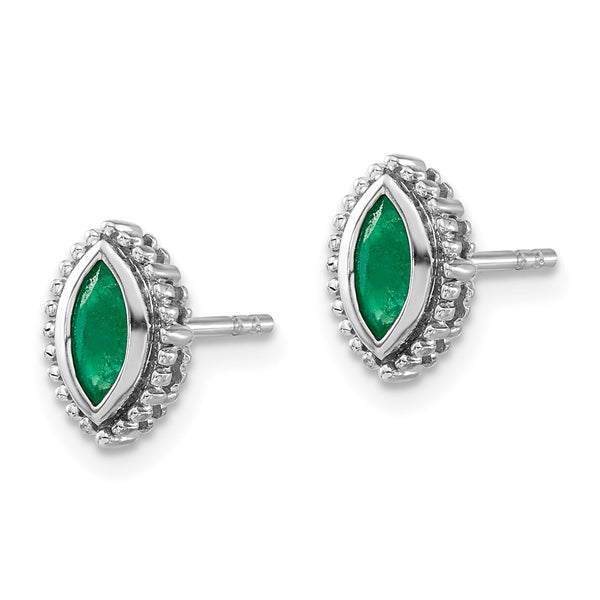 14K White Gold Marquise Emerald Stud Earrings