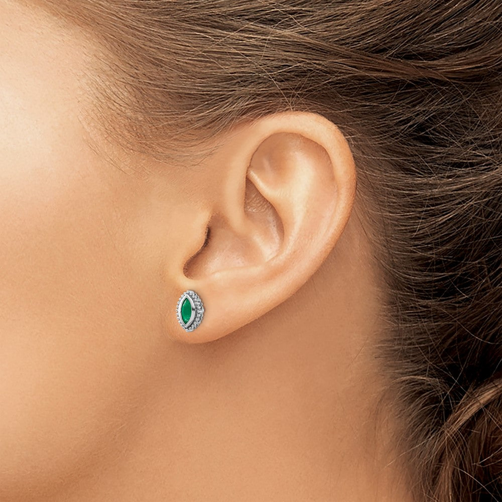 Exclusive 14K White Gold Marquise Emerald Stud Earrings - Stylish & Affordable