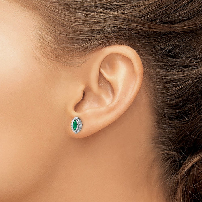 Exclusive 14K White Gold Marquise Emerald Stud Earrings - Stylish & Affordable-3