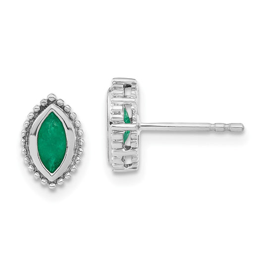Exclusive 14K White Gold Marquise Emerald Stud Earrings - Stylish & Affordable