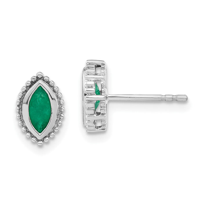 Exclusive 14K White Gold Marquise Emerald Stud Earrings - Stylish & Affordable-1