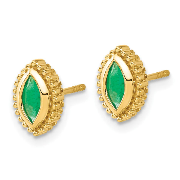 14K Gold Marquise Emerald Stud Earrings
