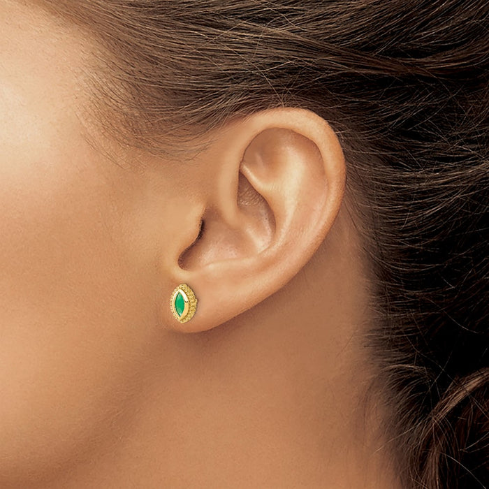 High-Quality 14K Gold Marquise Emerald Stud Earrings - Stylish Luxury Value!-3