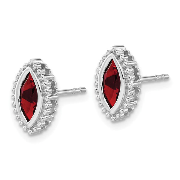14K White Gold Garnet Stud Earrings, Marquise Shape
