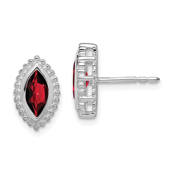 14K White Gold Garnet Stud Earrings, Marquise Shape