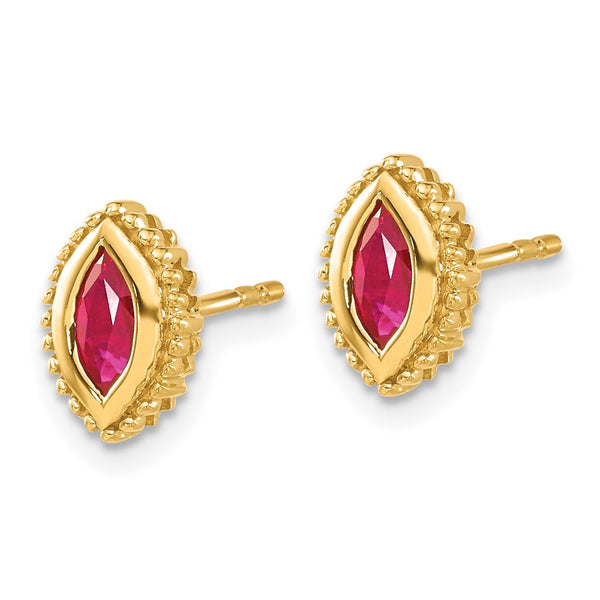 14K Gold Marquise Ruby Stud Earrings