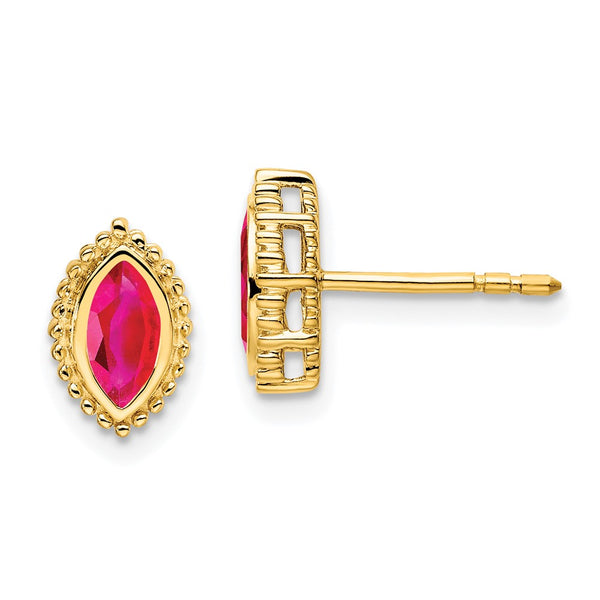 14K Gold Marquise Ruby Stud Earrings