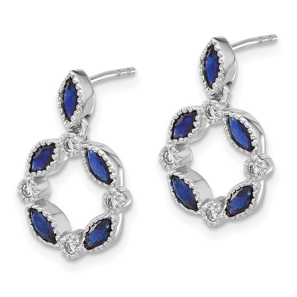 14K White Gold Sapphire & Diamond Drop Earrings
