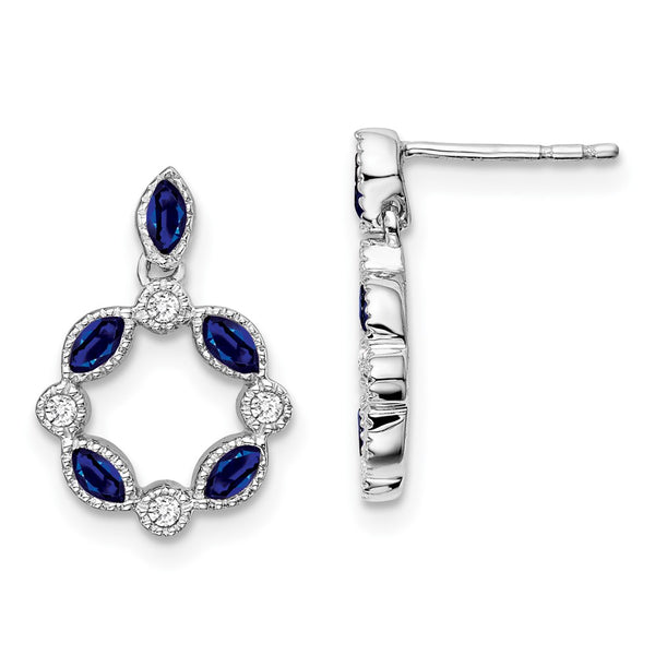14K White Gold Sapphire & Diamond Drop Earrings