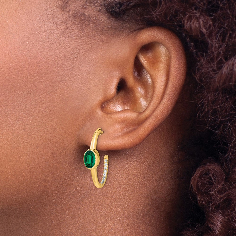 Shop Stylish 14K Gold Oval Created Emerald & Diamond J-Hoop Earrings