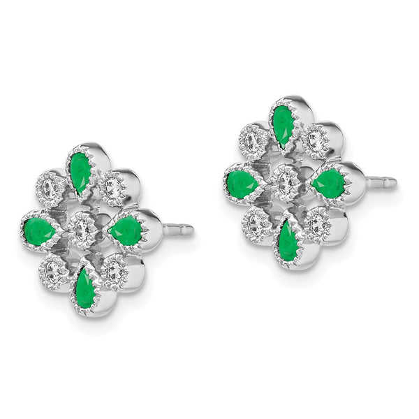 14K White Gold Emerald & Diamond Stud Earrings - Style GR1-1016892