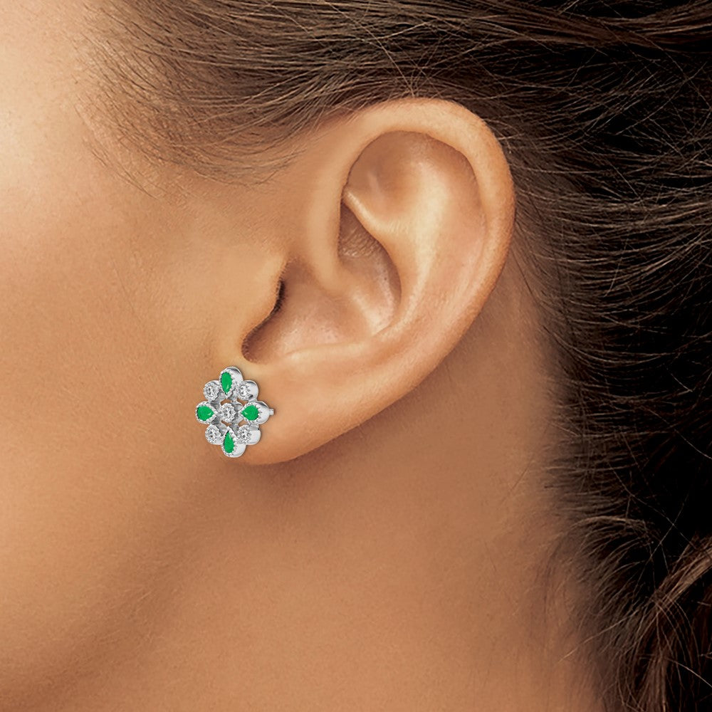 Exclusive 14K White Gold Emerald & Diamond Stud Earrings - Stylish Luxury