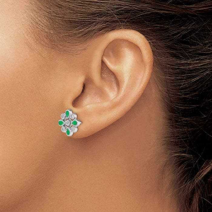 Exclusive 14K White Gold Emerald & Diamond Stud Earrings - Stylish Luxury-3