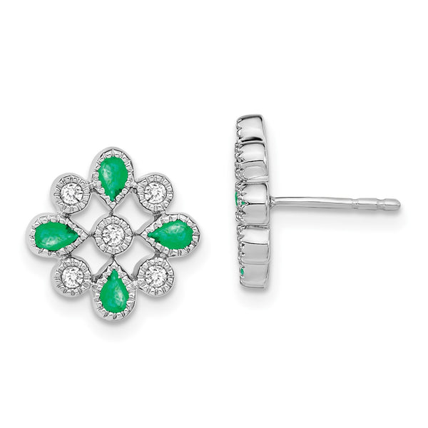 14K White Gold Emerald & Diamond Stud Earrings - Style GR1-1016892