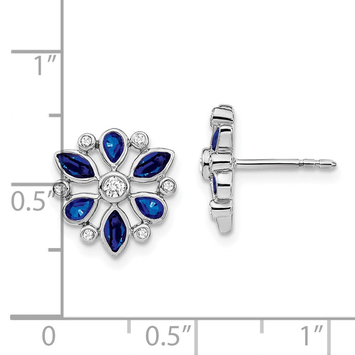 High-Quality 14K White Gold Sapphire & Diamond Stud Earrings - Stylish Value!-4