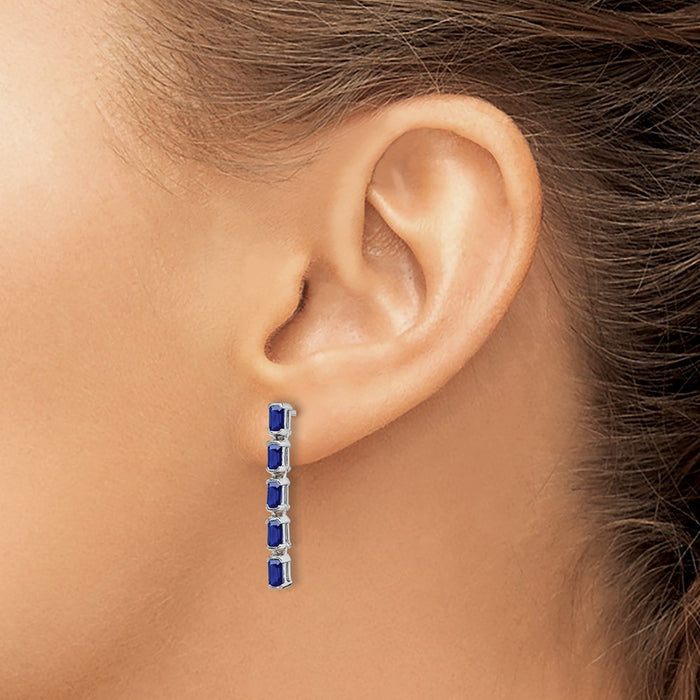 Exclusive 14K White Gold Five-Stone Sapphire Dangle Earrings - Stylish Luxury-3