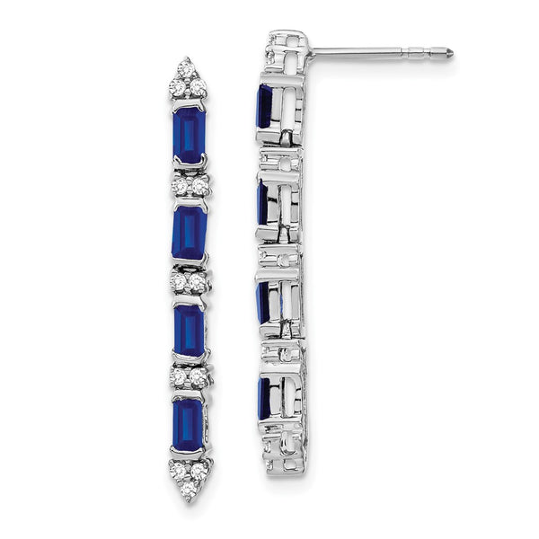 14K White Gold Dangle Earrings with Sapphire & Diamond Accents