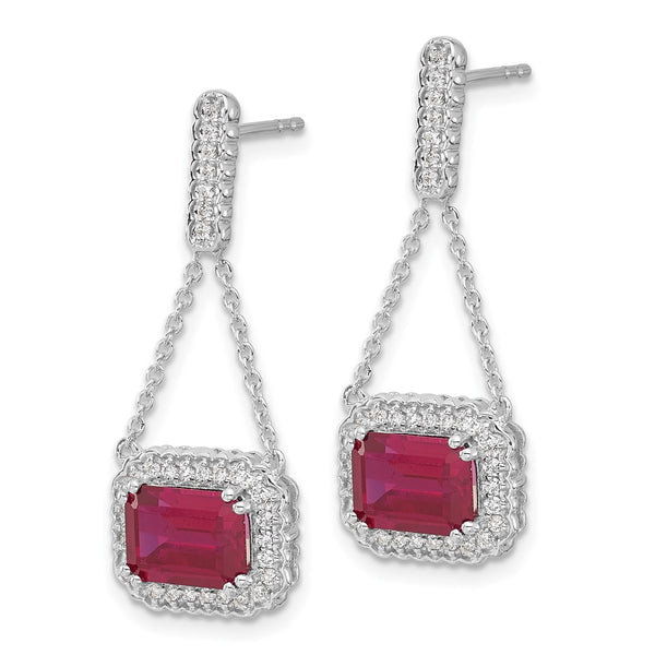14K White Gold Ruby & Diamond Dangle Earrings